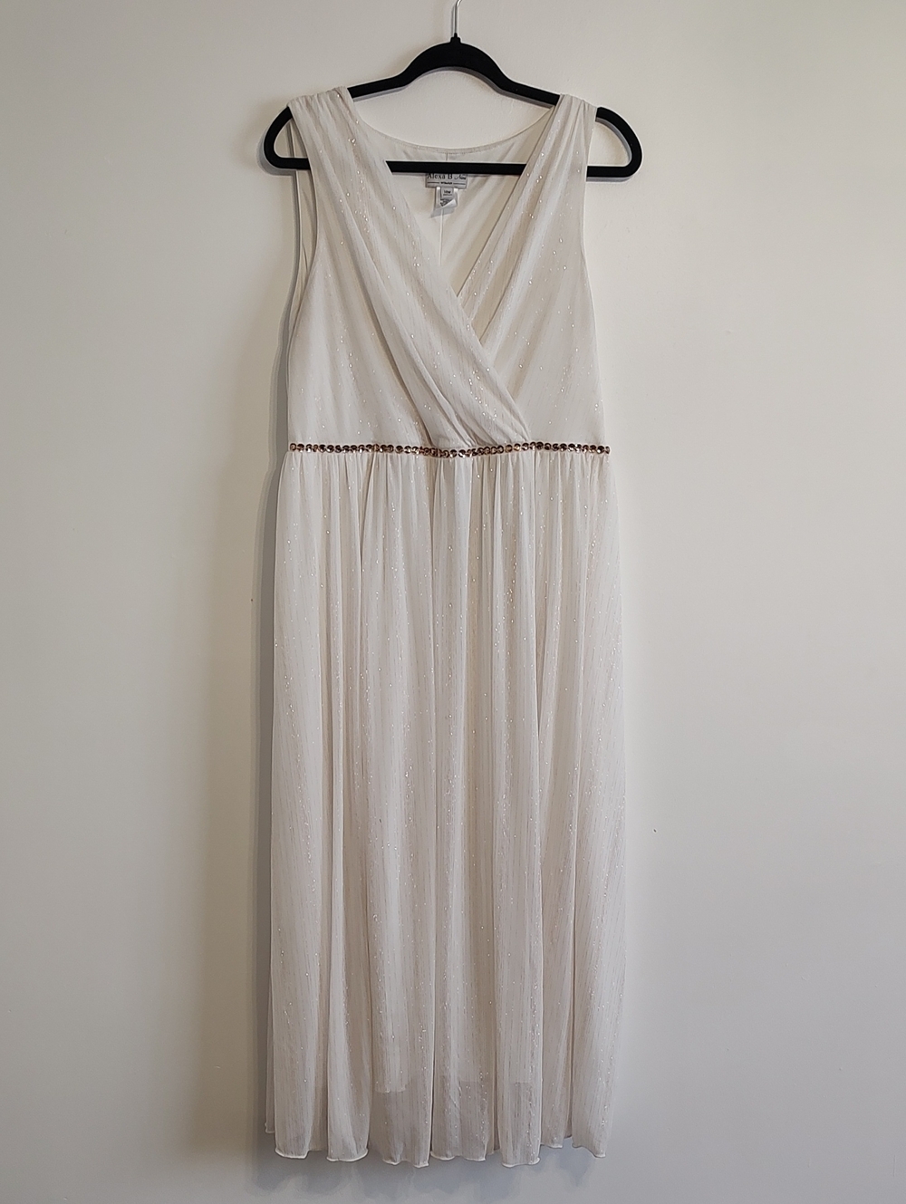 Ivory Sleeveless V-Neck Maxi Dress with Beaded Waist
